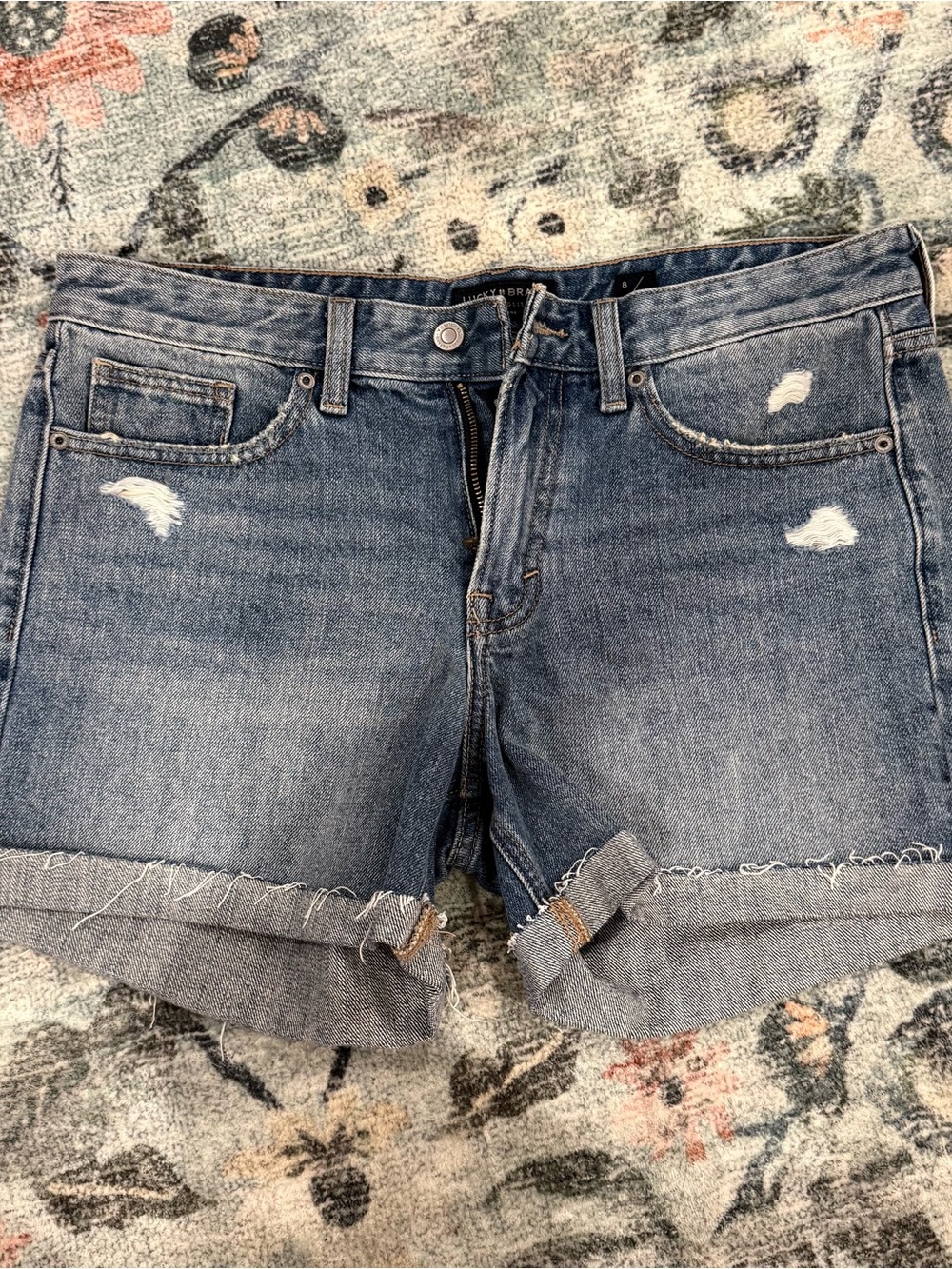 Lucky Brand Rolled Hem Distressed Denim Shorts - Blue